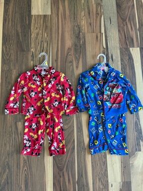 Disney Red Mickey Mouse & Cars Fleece Pajama Set Duo